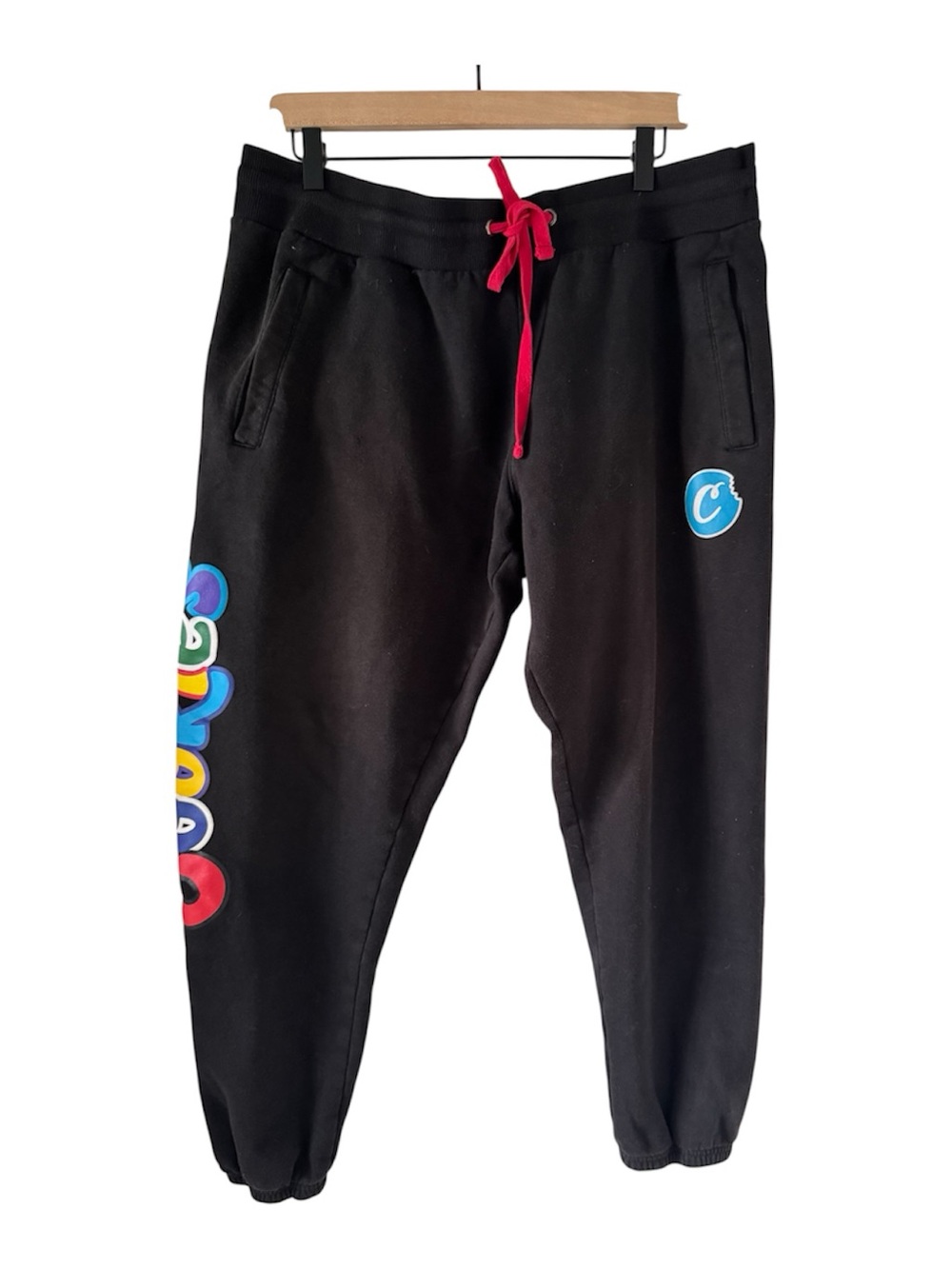 Men’s Black Cookies Sweatpants with Colorful Side Graphics - 2XL